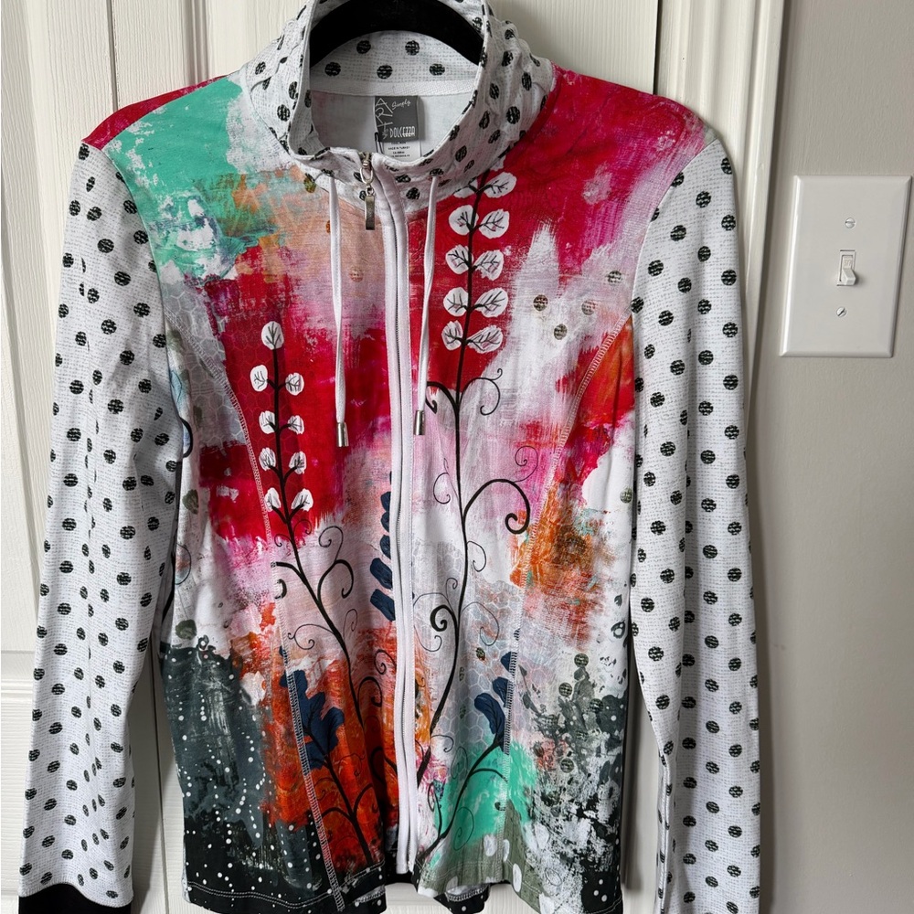 Artful Floral Zip Jacket in White Multi by Dolcezza